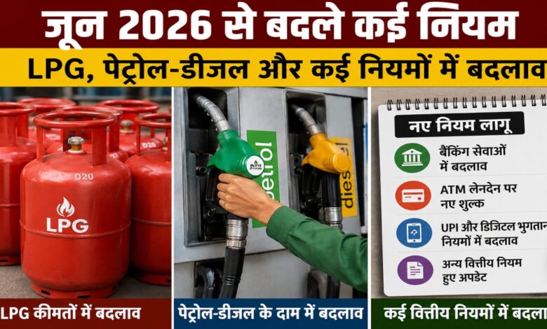 June 2026 Rule Changes, LPG Price Update, LPG Cylinder Rates, Petrol Diesel Price Update, Fuel Price Changes India, Banking Rules Update, Banking Services Changes, ATM Transaction Charges, UPI Rules Update, Digital Payment Rules, Financial Services Update, New Rules June 2026,