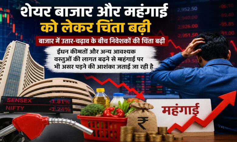 Share Market News, Stock Market Volatility, Inflation Concerns India, Rising Inflation, Investor Anxiety, Market Fluctuations, Sensex News, Nifty Update, Economic Uncertainty, Fuel Price Impact, Cost of Living Increase, Financial Market News, Investment Risk, Market Downturn, Inflation Impact on Economy,