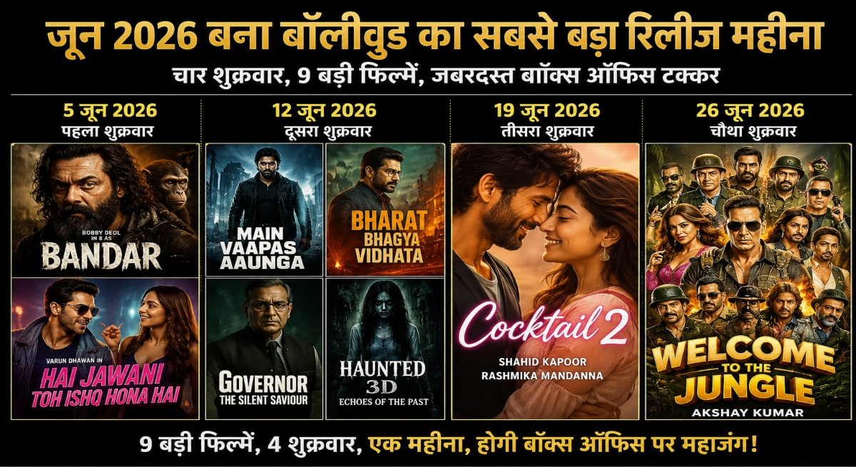 June 2026 Biggest Bollywood Release Month, Bollywood Box Office Clash 2026, 9 Bollywood Films Release, Major Bollywood Releases June 2026, Bollywood Box Office Battle, Hindi Cinema News, Bollywood Movie Clash, Upcoming Bollywood Movies 2026, Bollywood Trade News, Indian Film Industry, Box Office Competition, Bollywood Entertainment News, June Movie Releases India, Big Budget Bollywood Films, Cinema Release Calendar 2026, Bollywood Industry Update,