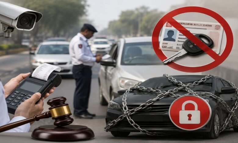 **SEO Keywords (English, comma-separated):** Bilaspur Traffic Police, E-Challan, E-Challan Rules, Driving License Suspension, Driving License Cancellation, Traffic Rules India, Traffic Police Guidelines, Online E-Challan Payment, NextGen E-Challan, ITMS Bilaspur, ICCC Bilaspur, Traffic Violation, Road Safety Rules, Motor Vehicle Act, E-Court, Traffic Challan News, Bilaspur News, Chhattisgarh News, Traffic Update, Driving License News, Road Safety, Vehicle Challan, Online Traffic Challan, SSP Rajnesh Singh, ASP Ramgopal Kariyare, Traffic Police Update, India Traffic News, E-Challan Payment, Traffic Law, Latest Bilaspur News
