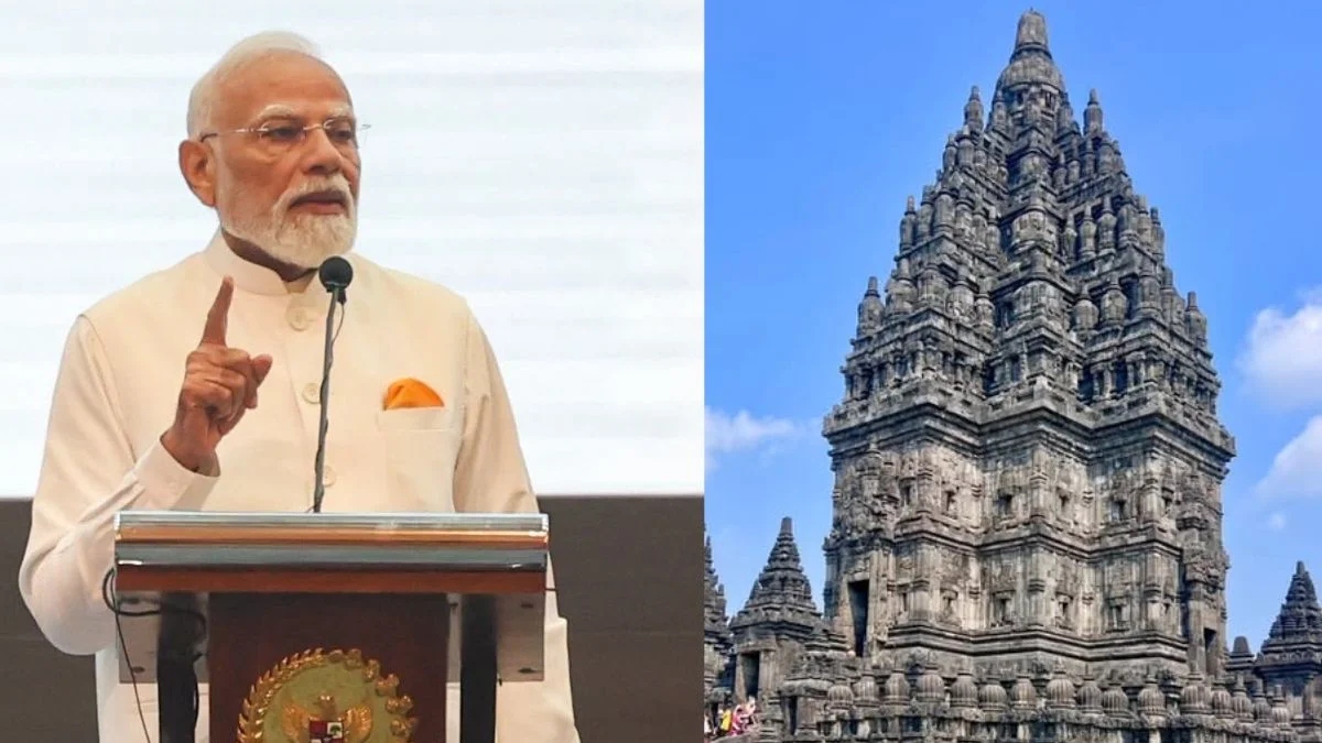 Modi Indonesia visit, PM Modi, Prambanan Temple, Indonesia, Yogyakarta, Prabowo Subianto, Hindu Temple, Lord Shiva, Ramayana, Prambanan, India Indonesia relations, Temple restoration, Narendra Modi, Cultural Heritage, Southeast Asia, Shiva Temple, Indian Heritage, Indonesia News, PM Modi Australia visit, Prambanan restoration project