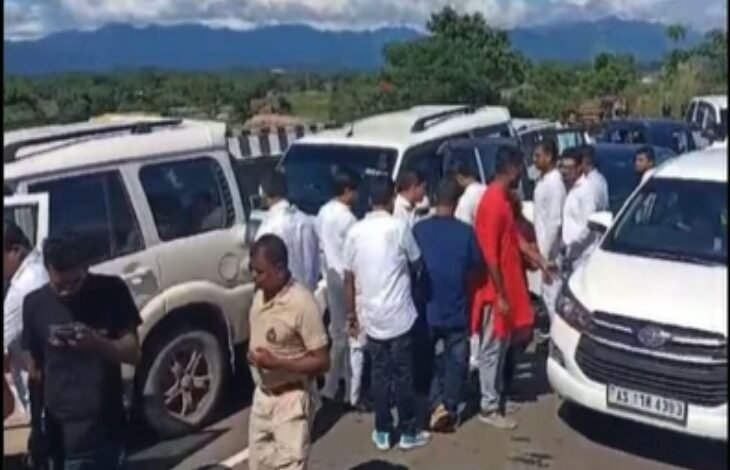 Bhupesh Baghel, Assam, Nagaon, Congress, BJP, convoy attack, stone pelting, Assam politics, Nagaon bypoll, Gaurav Gogoi, Sibamoni Bora, Rakibul Hussain, political clash, Congress convoy, BJP workers, Assam election, election violence, Samaguri, Barma, CRPF, Assam Police,
