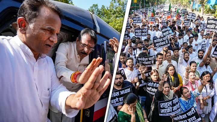 delhi bjp kharge protest